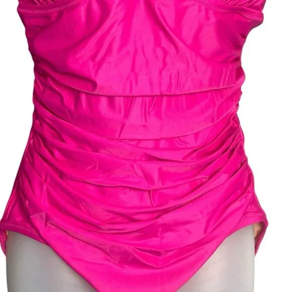 J. Crew Ruched V-Neck One‎ Piece Swimsuit Size 6 Pink BC116 Full Coverage Bottom - Picture 5 of 13